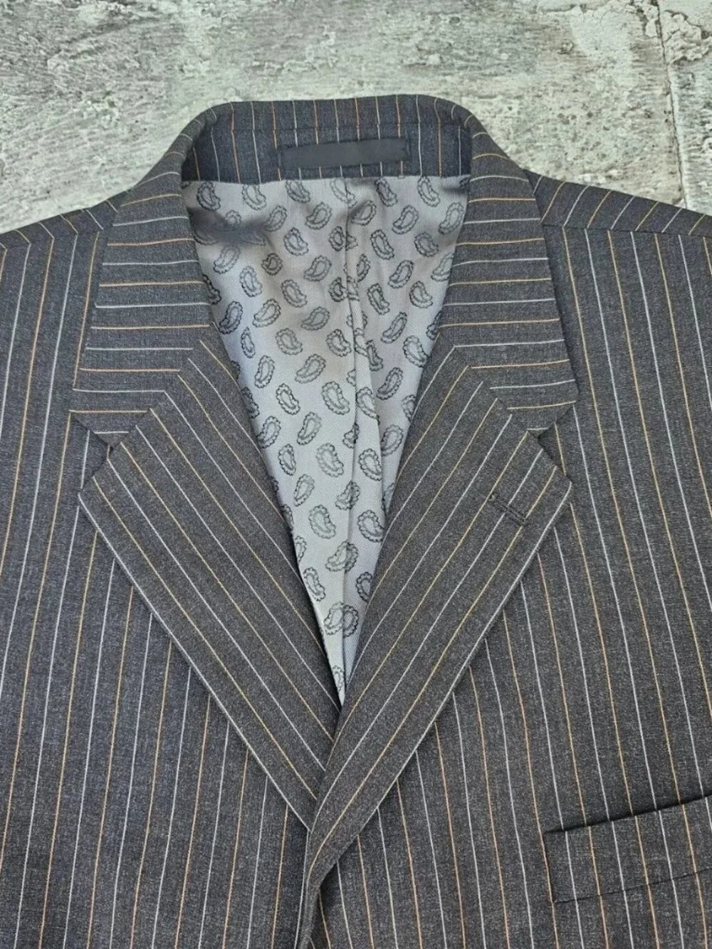 Vintage Men Blazer Jacket Sport Coat Black Multi Color Stripe Read desc size 44L